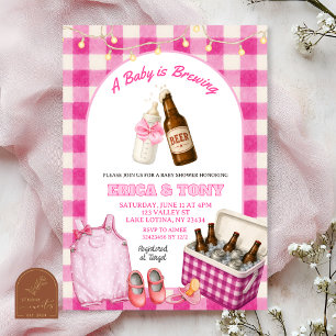 Invitación Chica de Cuadros Rosas Baby Shower de Cervezas par