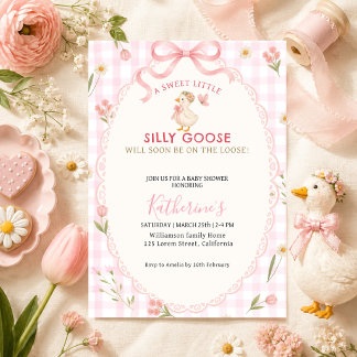 Invitación Chica de cuadros rosas Silly Goose baby shower