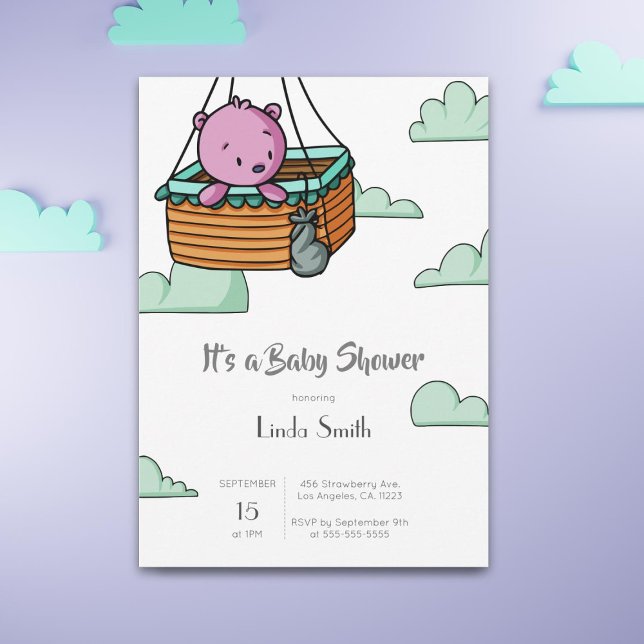 Invitación Chica de cubo de oso suave Baby Shower (Subido por el creador)