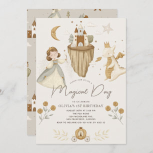 Invitación Chica de cuento de hadas Princesa y Dragon Boho Pr