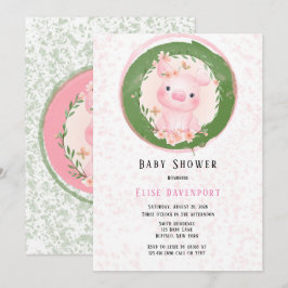 Invitación Chica de cuidado de cerdo rosa Baby Shower