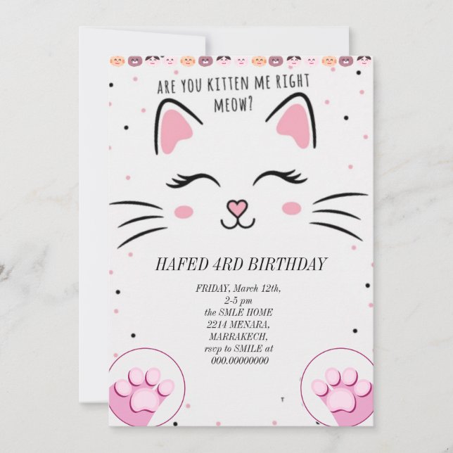 Invitación chica de cumpleaños chicas gatos gatos gatito tier (Anverso)