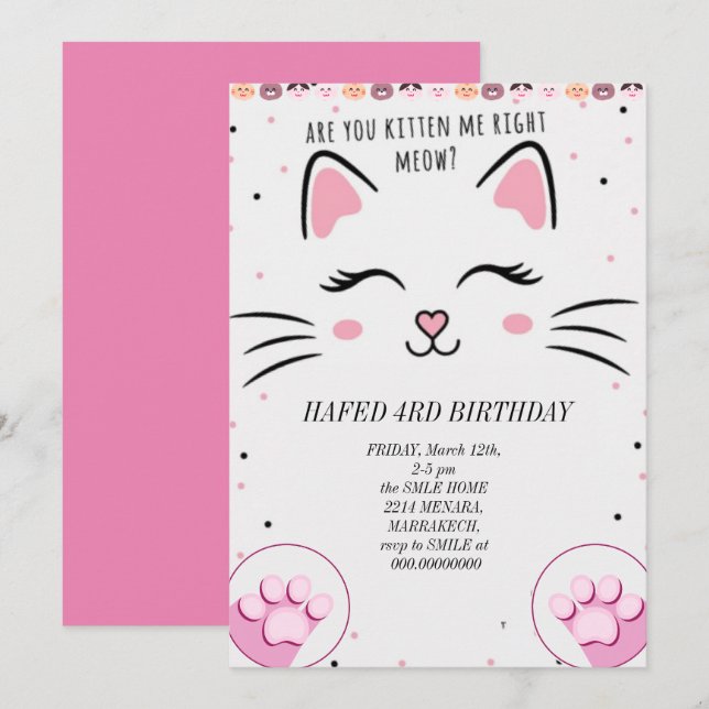 Invitación chica de cumpleaños chicas gatos gatos gatito tier (Anverso / Reverso)