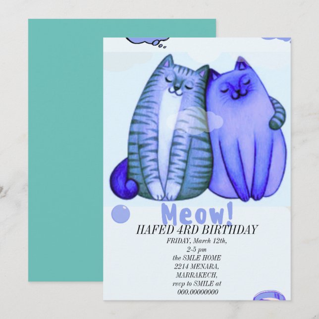 Invitación chica de cumpleaños chicas gatos gatos gatito tier (Anverso / Reverso)
