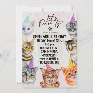 Invitación chica de cumpleaños chicas gatos gatos gatitos lin