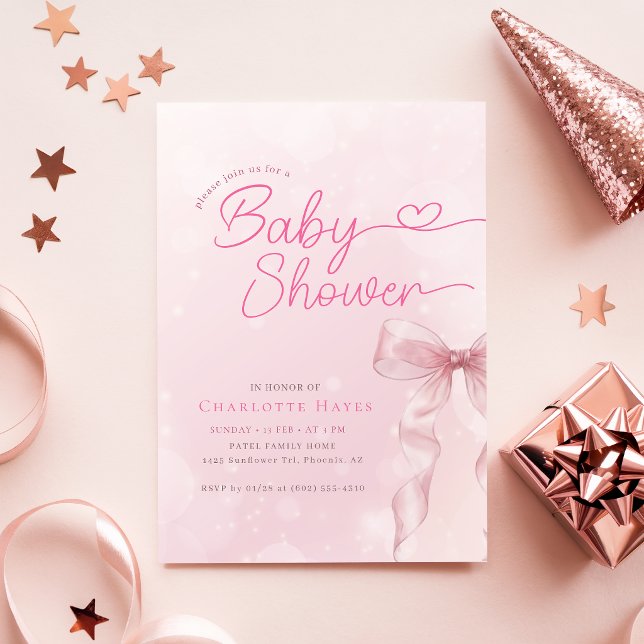 Invitación Chica de Cumpleaños con Lazo Rosa (Subido por el creador)