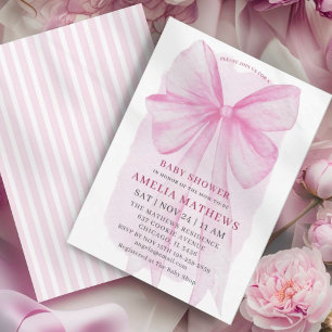 Invitación Chica de Cumpleaños con Lazo Rosa Claro