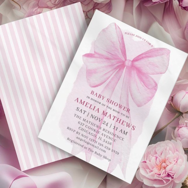 Invitación Chica de Cumpleaños con Lazo Rosa Claro (Subido por el creador)