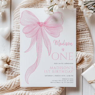 Invitación Chica de Cumpleaños con Lazo Rosa Delicado