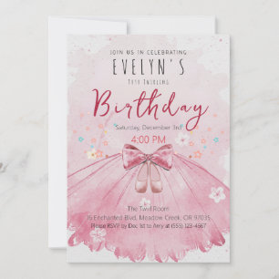 Invitación Chica de cumpleaños con tutú rosa, fiesta de balle