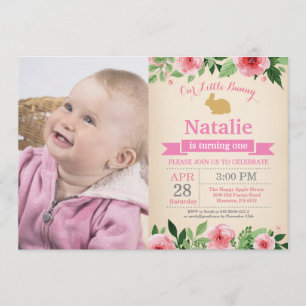 Invitación Chica de cumpleaños conejo Huevo de Pascua primer 