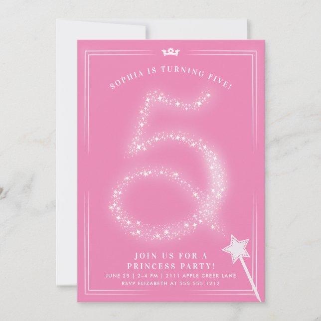 Invitación Chica de cumpleaños de 5 años de la Princesa (Anverso)