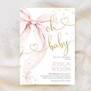 Invitación Chica de Cumpleaños de Bebé con Lazo Rosa
