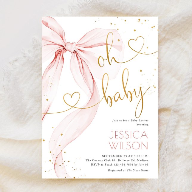 Invitación Chica de Cumpleaños de Bebé con Lazo Rosa (Subido por el creador)