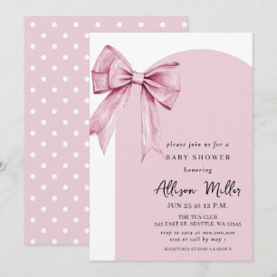 Invitación Chica de Cumpleaños de Bebé con Lazo Rosa Coquette