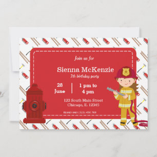 Invitación Chica de cumpleaños de bomberos