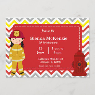 Invitación Chica de cumpleaños de bomberos