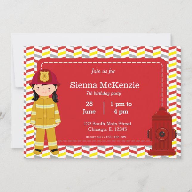 Invitación Chica de cumpleaños de bomberos (Anverso)