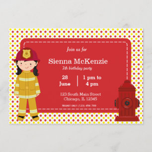 Invitación Chica de cumpleaños de bomberos