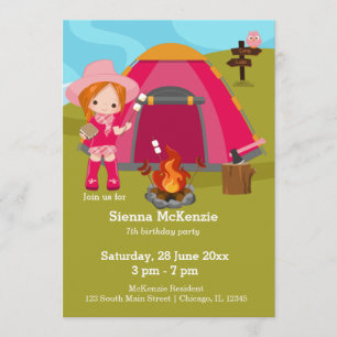 Invitación Chica de cumpleaños de camping
