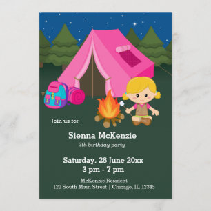 Invitación Chica de cumpleaños de camping