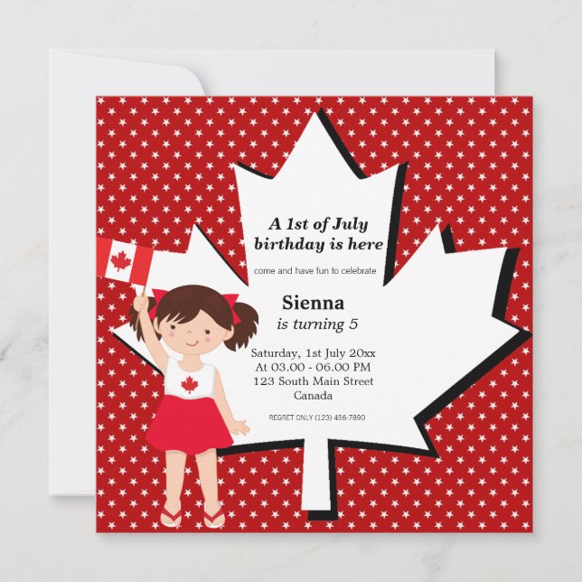Invitación Chica de cumpleaños de Canadá (Anverso)