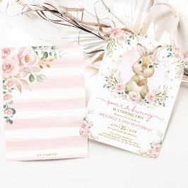 Invitación Chica de cumpleaños de conejo conejo con flor de o