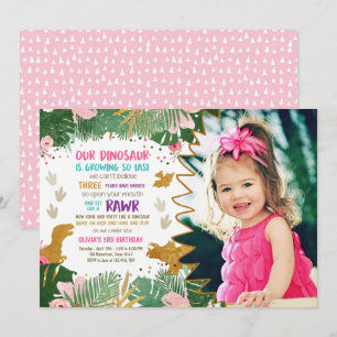 Invitación Chica de cumpleaños de dinosaurio invitada a dejar