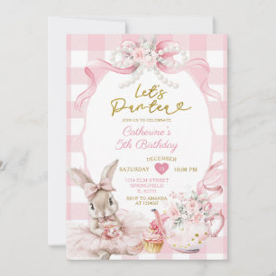 Invitación Chica de cumpleaños de fiesta de té de conejito ro