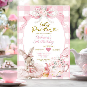 Invitación Chica de cumpleaños de fiesta de té de conejito ro