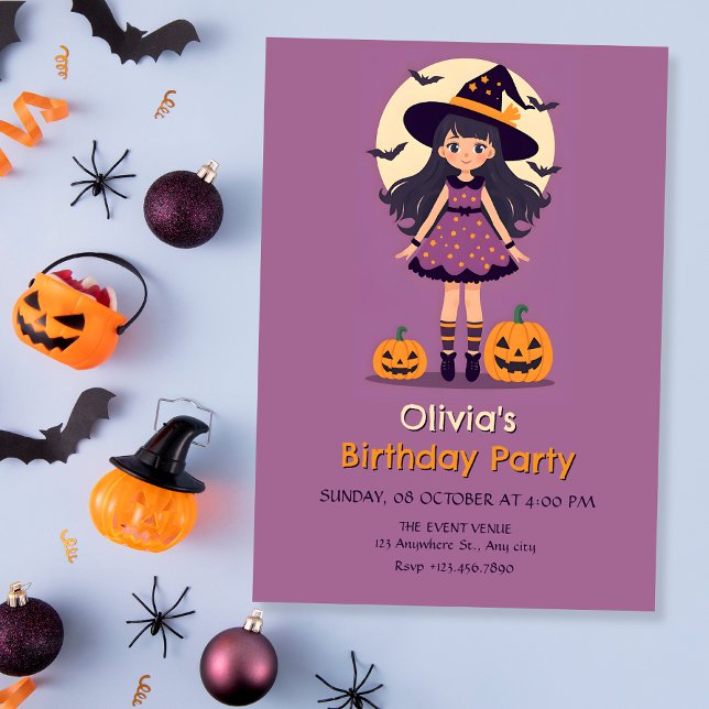 Invitación Chica de cumpleaños de Halloween (Subido por el creador)