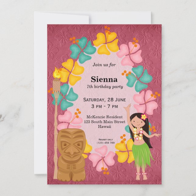 Invitación Chica de cumpleaños de Hawái (Anverso)