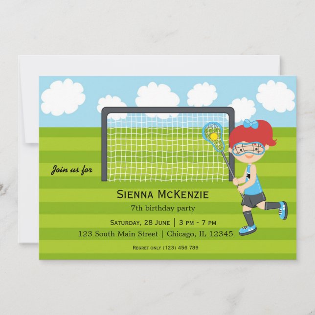 Invitación Chica de cumpleaños de Lacrosse (Anverso)