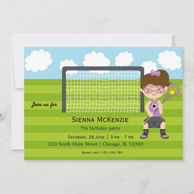 Invitación Chica de cumpleaños de Lacrosse (Anverso)
