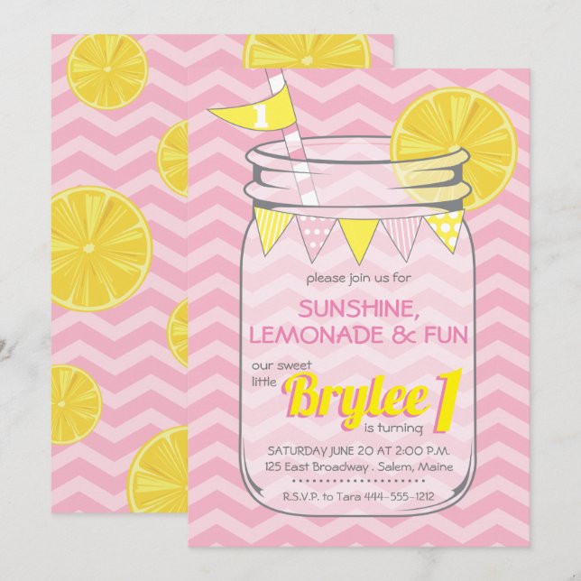 Invitación Chica de cumpleaños de Lemonade (Anverso / Reverso)