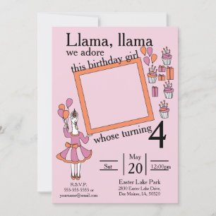 Invitación Chica de cumpleaños de Llama