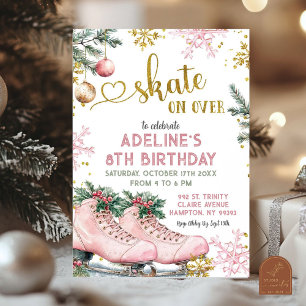 Invitación Chica de cumpleaños de Navidad con patineta rosa s