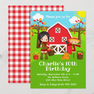 Invitación Chica de Cumpleaños de Otoño Granja Cumpleaños Cab