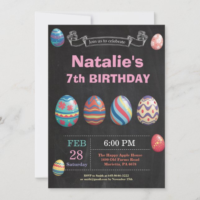 Invitación Chica de cumpleaños de Pascua (Anverso)