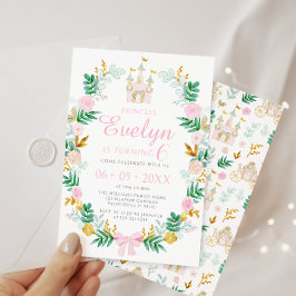 Invitación Chica de cumpleaños de princesa de castillo de oro