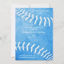Invitación chica de cumpleaños de softball azul o fiesta de e