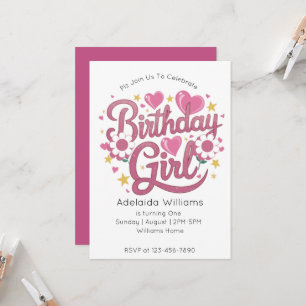 Invitación Chica de cumpleaños de Unicorn