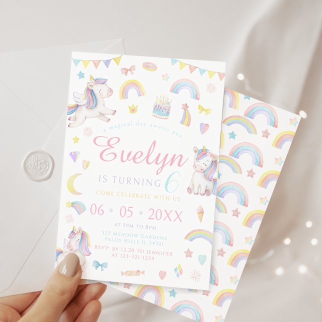 Invitación Chica de cumpleaños del arcoiris de unicornio past (Subido por el creador)