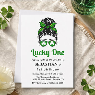 Invitación  Chica de Cumpleaños Desordenado Moño Afortunada U