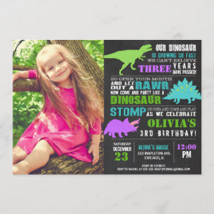Invitación Chica de cumpleaños Dinosaur foto de pizarra