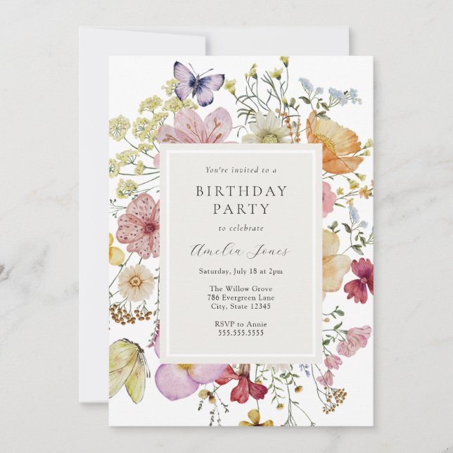 Invitación Chica de cumpleaños Dried Boho Wildflowers (Anverso)