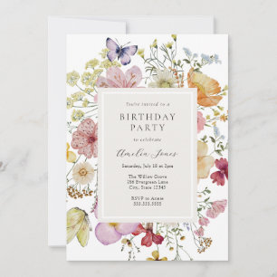 Invitación Chica de cumpleaños Dried Boho Wildflowers
