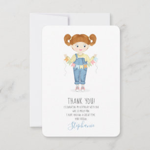 Invitación Chica de cumpleaños en Overalls Redhead