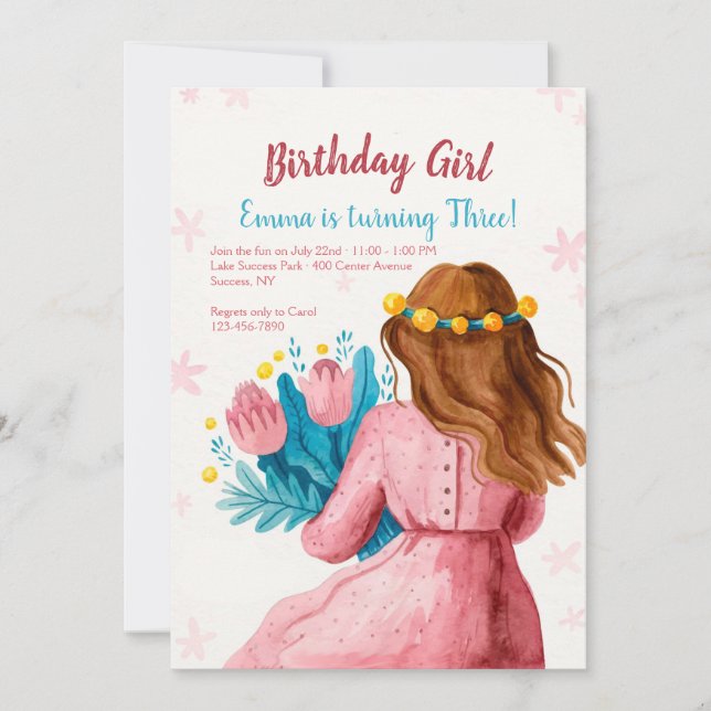 Invitación Chica de cumpleaños en rosa (Anverso)