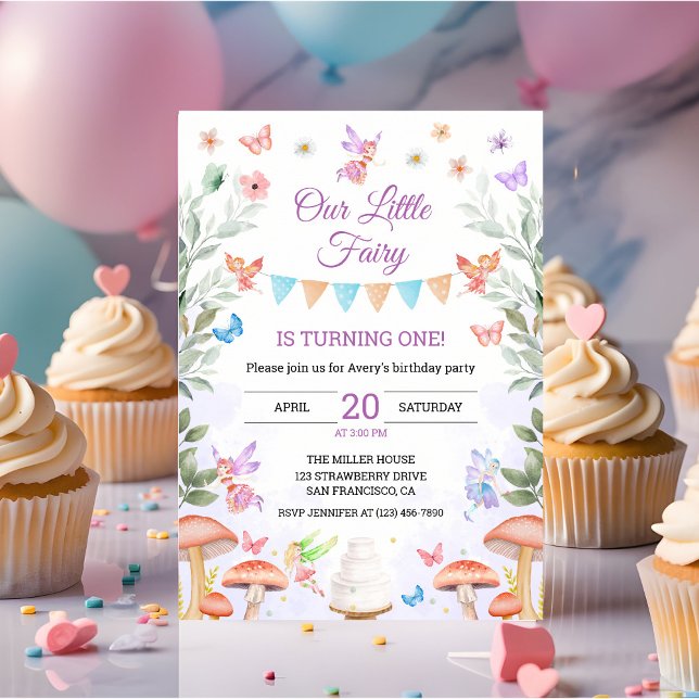 Invitación Chica de cumpleaños  encantado Fiesta forestal (fairy 1st baby birthday party invitation)
